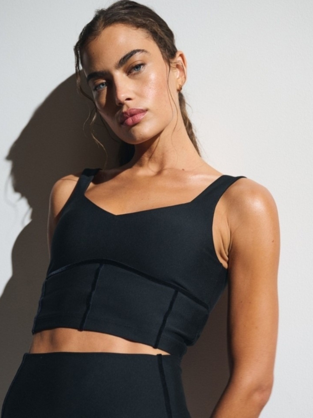 NWT Abercrombie & Fitch YPB SculptLUX Velvet Stripe Tank In Black - S